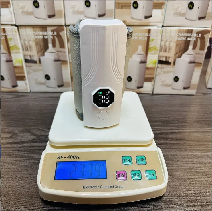 Grey and white car charger electric milk warmer with 36W power supply