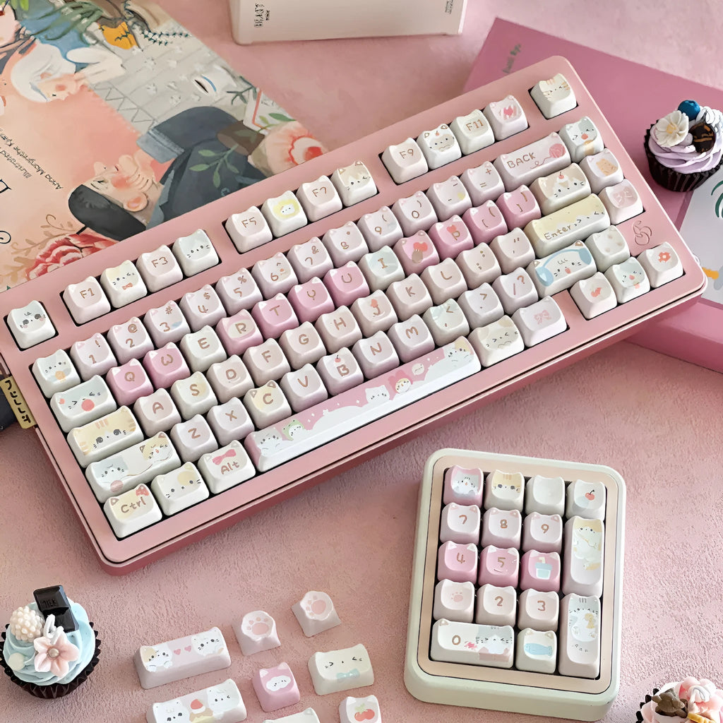 Meow Meow Team 141-piece full set of plastic keycaps with sublimation printing for mechanical keyboards.