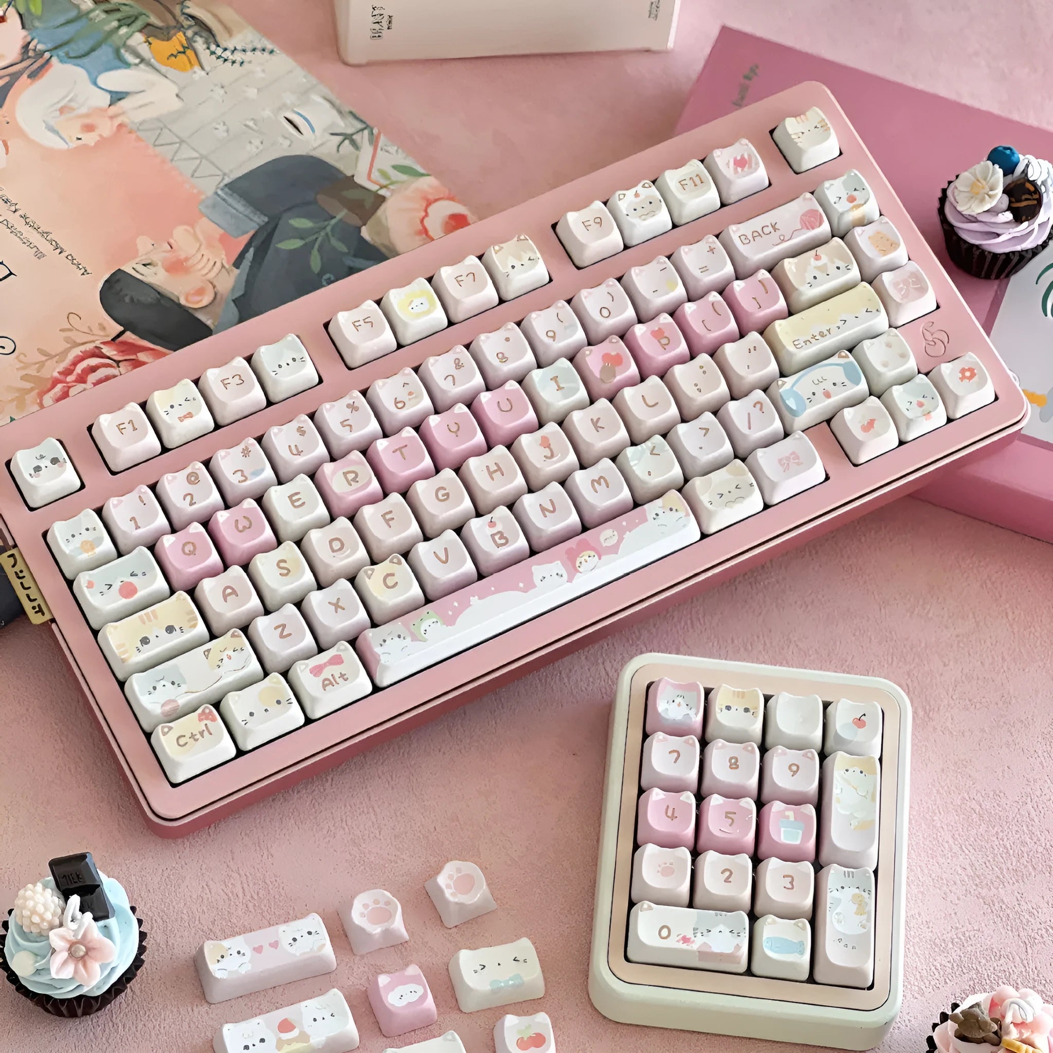 Meow Meow Team 141-piece full set of plastic keycaps with sublimation printing for mechanical keyboards.