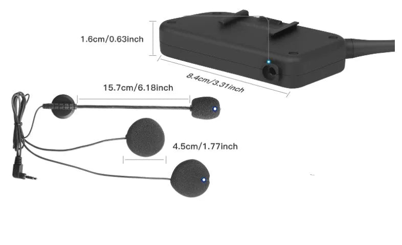 V6pro motorcycle helmet Bluetooth intercom unit with mounting hardware and headphones