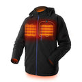 Black USB heated waterproof windproof thermal coat for men with straight hem and zipper pockets