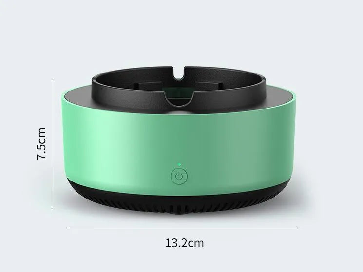 Battery powered smoke removal ashtray in starry sky green with anion purification and tray grooves for cigarette butts