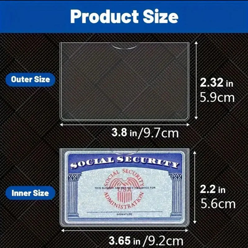Clear plastic PVC card holder protecting a social security card, showing full card visibility.