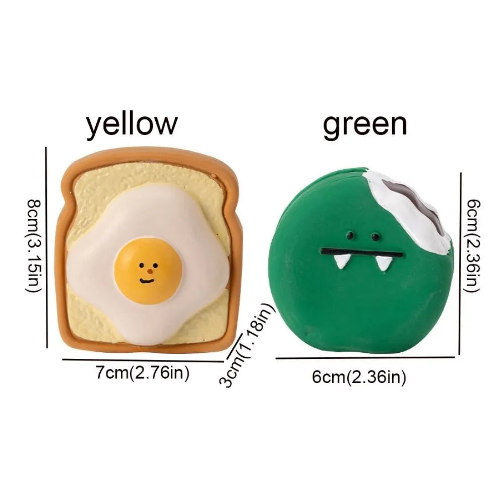 Cartoon pattern latex dog chew toy shaped like egg bread with squeaker in yellow or green