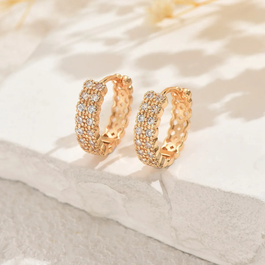 Copper geometry pattern ear studs with round dot ring design, European American style