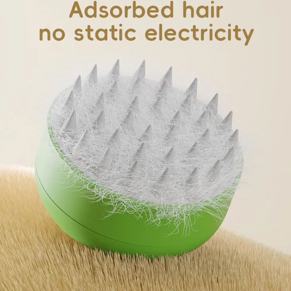 Green and yellow rechargeable silicone steam brush for grooming cats and dogs.