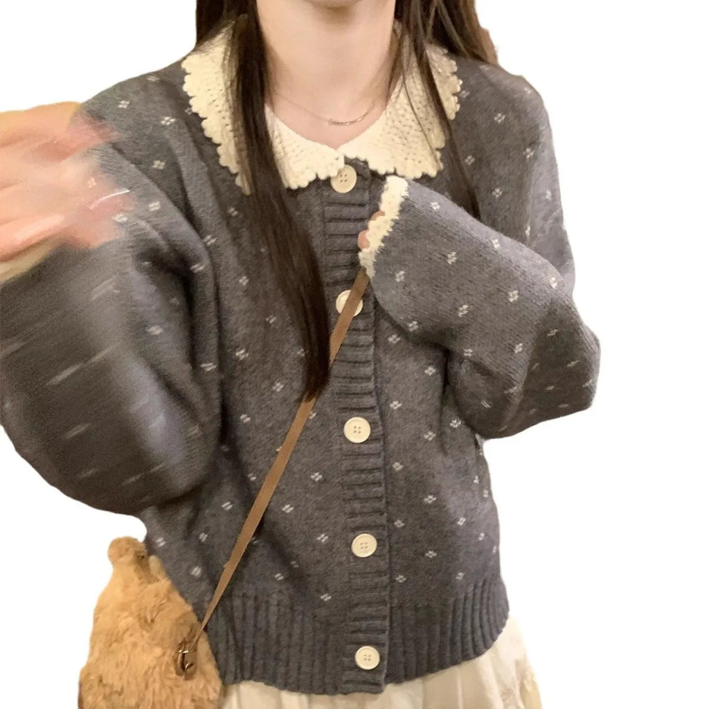 Women's floral embroidered Peter Pan collar cardigan coat in cashmere-blend polyester fabric