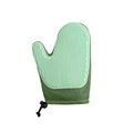 Dark blue pet grooming and hair removal glove made of mesh and TPR for cats and dogs.