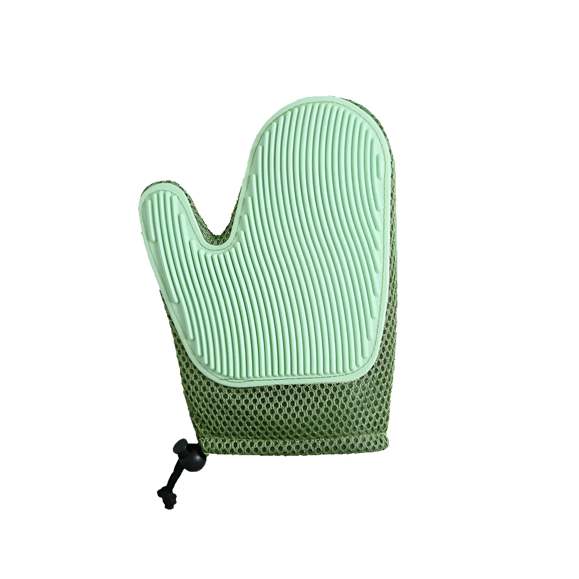 Dark blue pet grooming and hair removal glove made of mesh and TPR for cats and dogs.