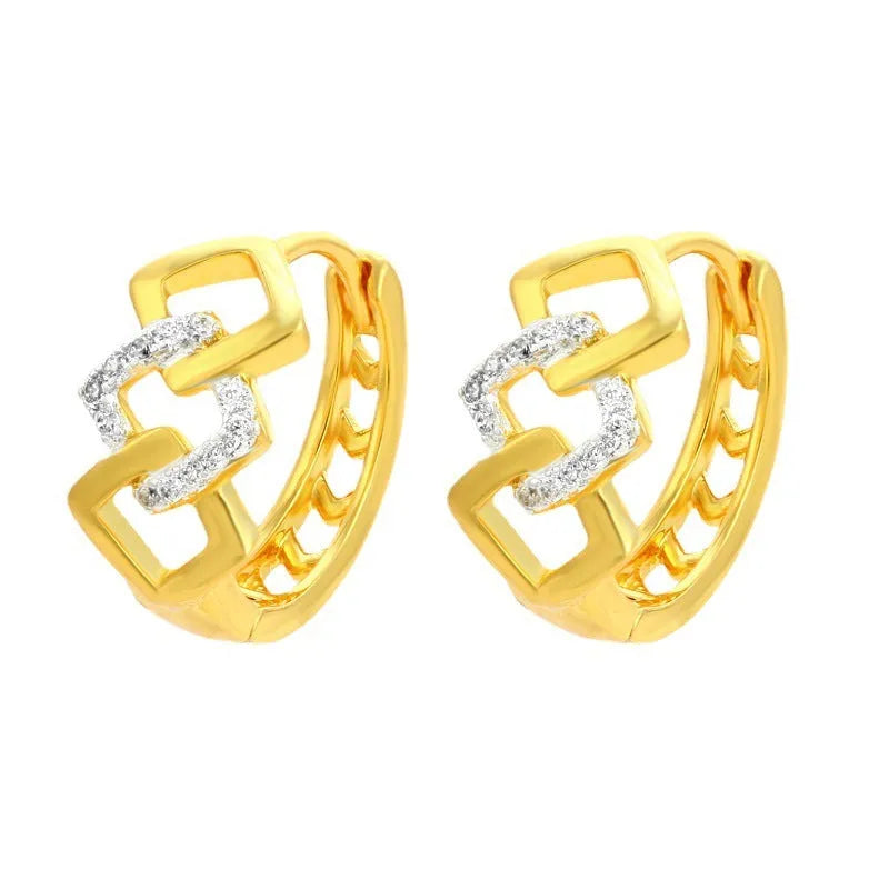 Gold hollow geometric alloy earrings with ear clip fastening