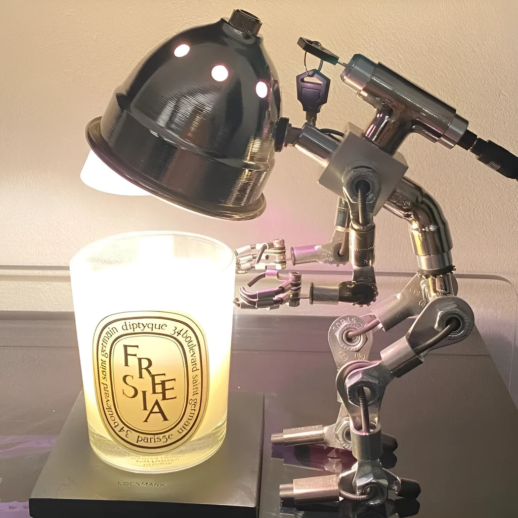 Silver copper creative robot study atmosphere light with graphic customisation in 22cm and 29cm sizes