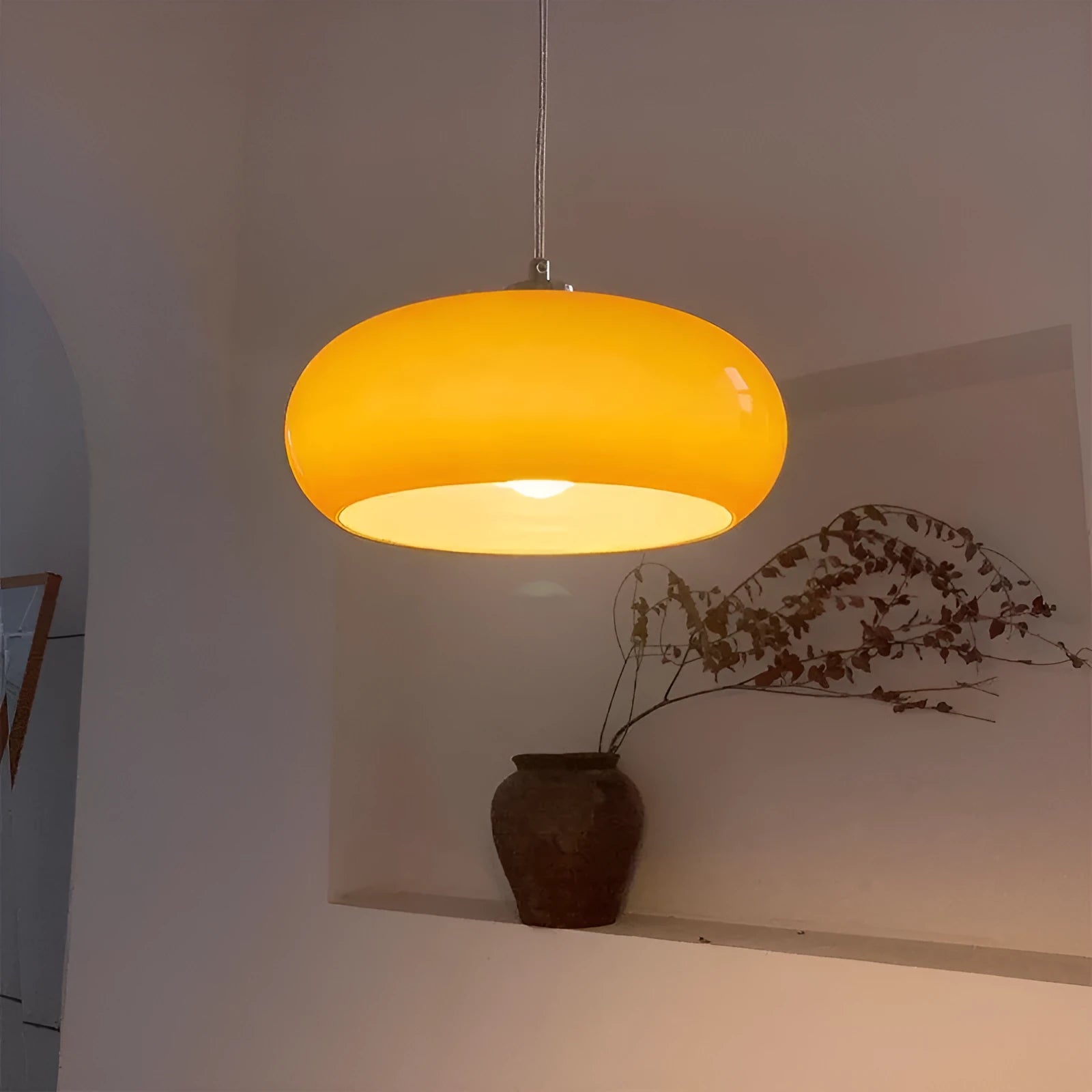 Bauhaus style three headed egg tart pendant light with glass shades in milky white finish