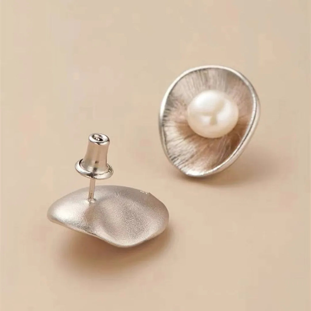 Sterling silver geometric earrings with pearl accents and gold electroplated finish