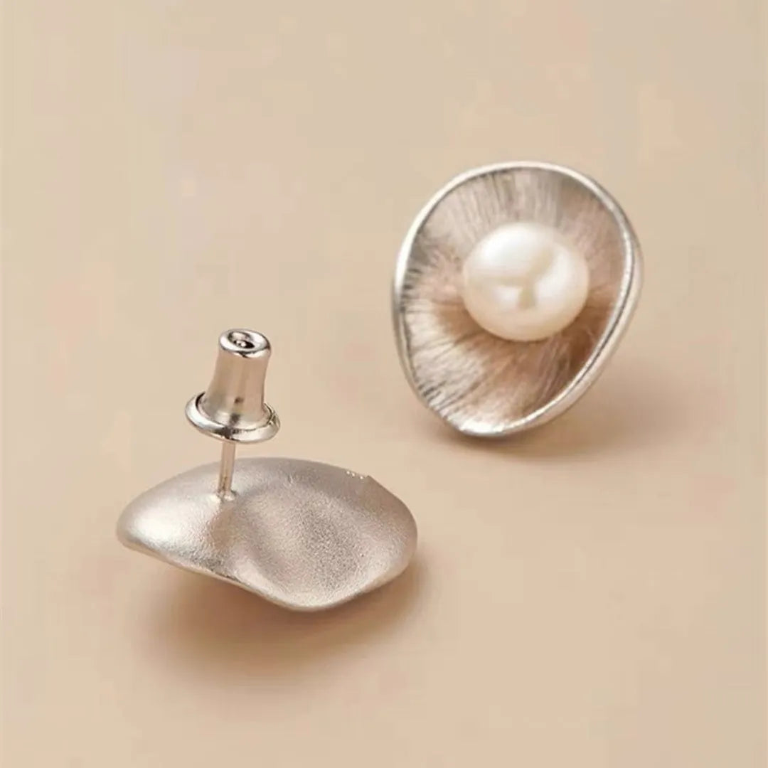 Sterling silver geometric earrings with pearl accents and gold electroplated finish