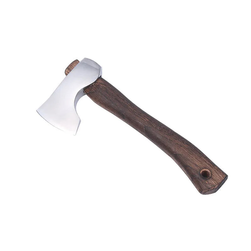 Camping axe with high carbon steel head and wooden handle for outdoor woodcutting