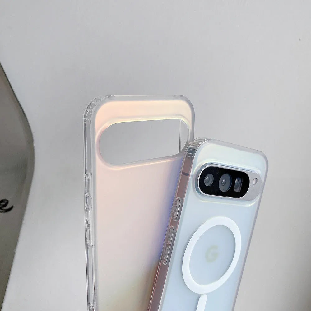 Colourful laser frosted matte magnetic phone case for Google Pixel phones on a transparent background.