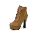 Women's ultra-high heel round toe low-cut Martin boots in solid colour with side zipper, available in black brown gray yellow