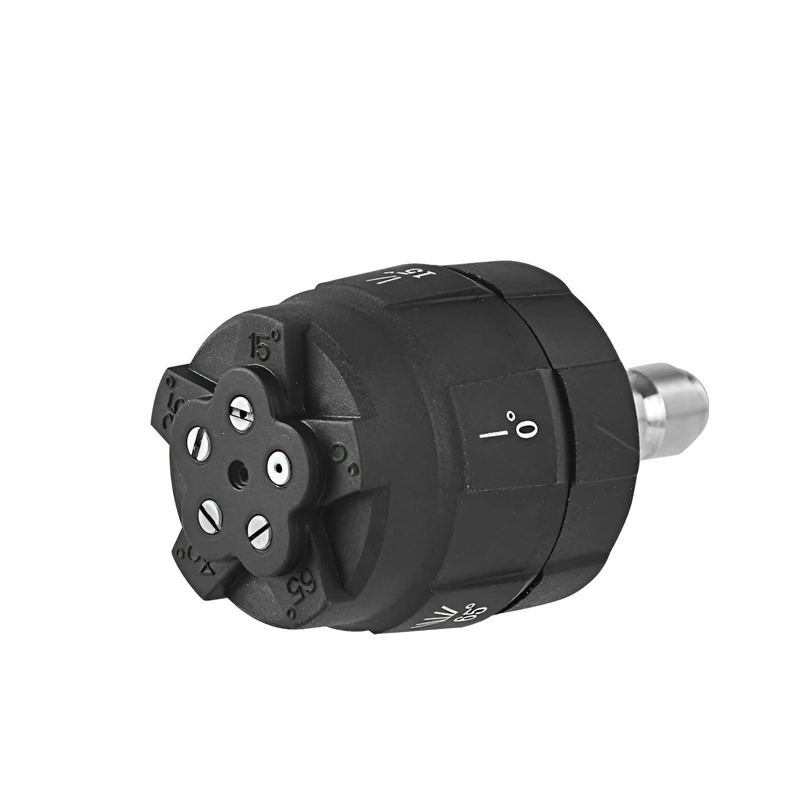 Five-in-one spray nozzle for high-pressure water guns showing engineering plastic construction