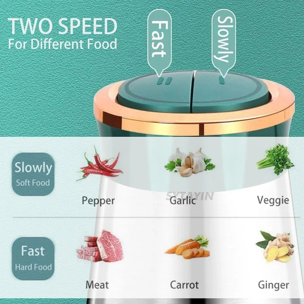 Green stainless steel 2-speed meat blender mincer with 2L jar on kitchen counter