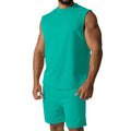 Men's sleeveless top and shorts sports set in cotton blend fabric shown in army green colour.