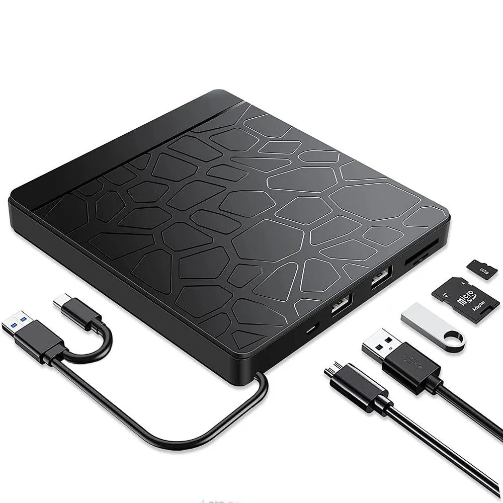 Black external optical drive for notebook computers with dual USB connectors