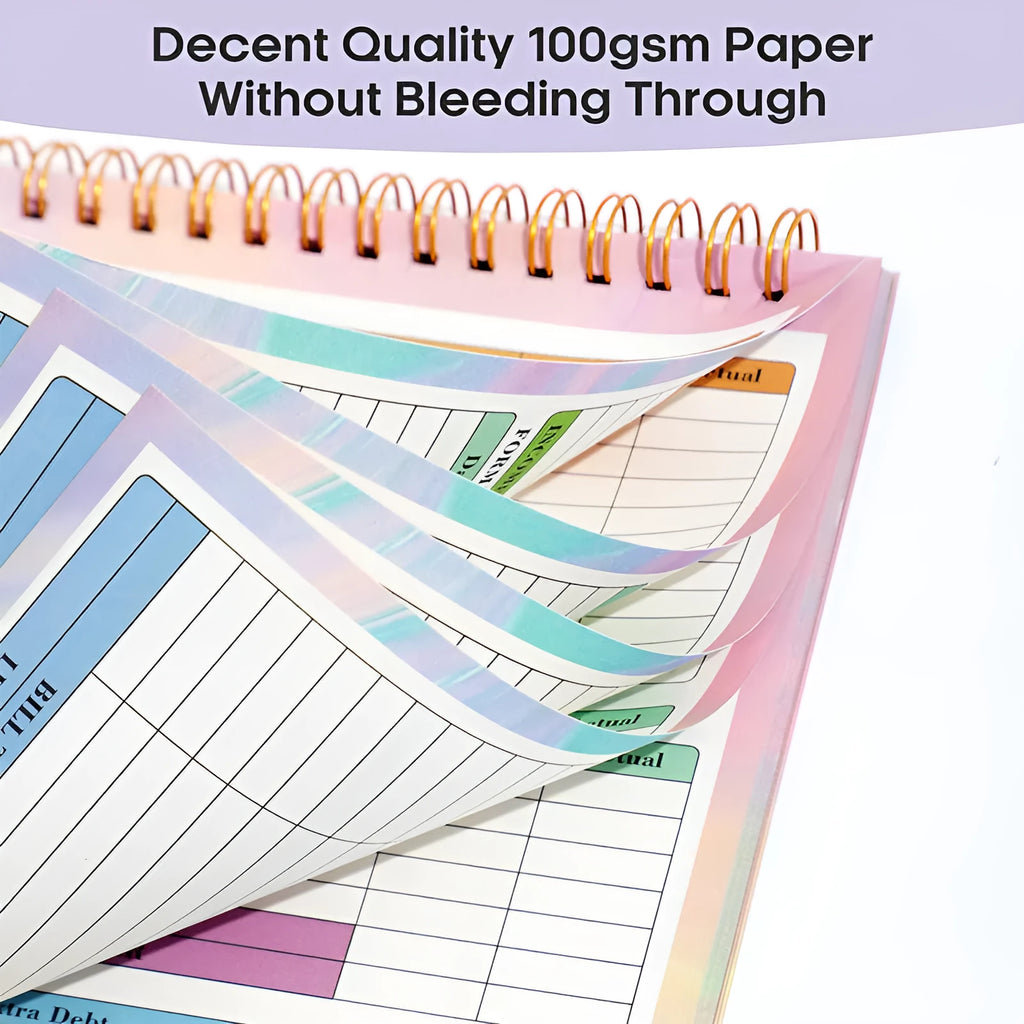 B5 budget tally notebook with blue PP cover and spiral binding for tracking income and expenses.