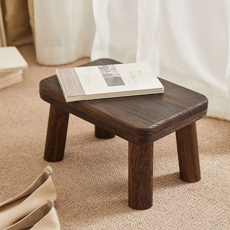 Distressed solid wood household stool for shoe changing with bracket structure