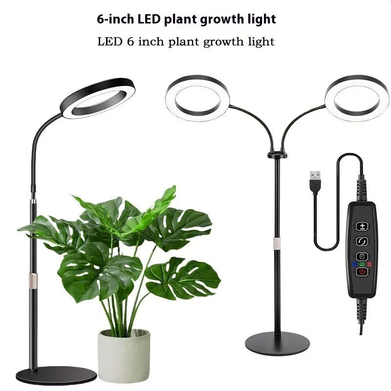 6-inch angel ring retractable floor plant grow light with aluminium stand extended to full height.