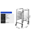 Stainless steel six-layer baking tray rack with lock for 40x60cm commercial trays.