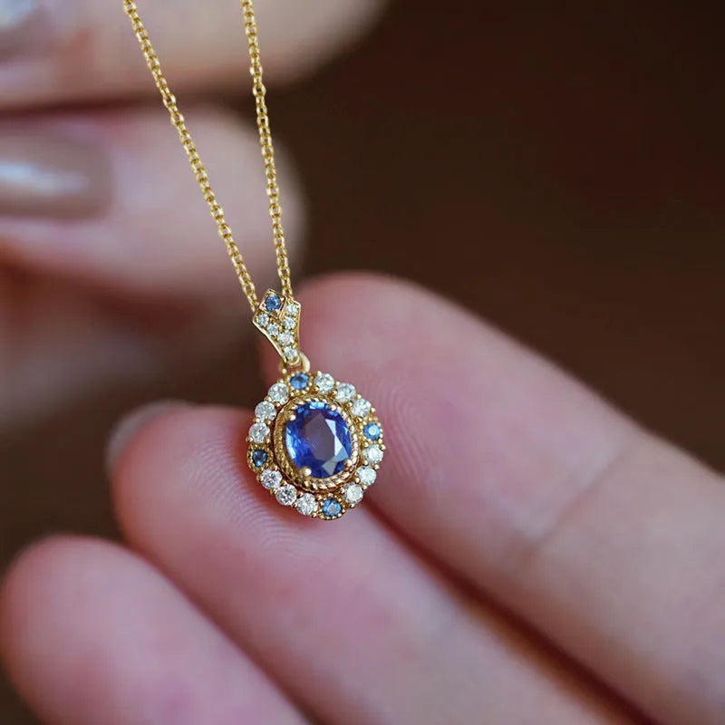 Yellow gold colour adjustable women's necklace with gemstone pendant on box chain