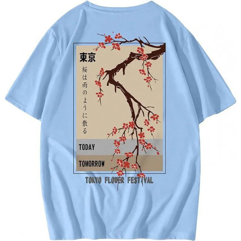 Men's grey printed streetwear short-sleeved sports T-shirt on a hanger.