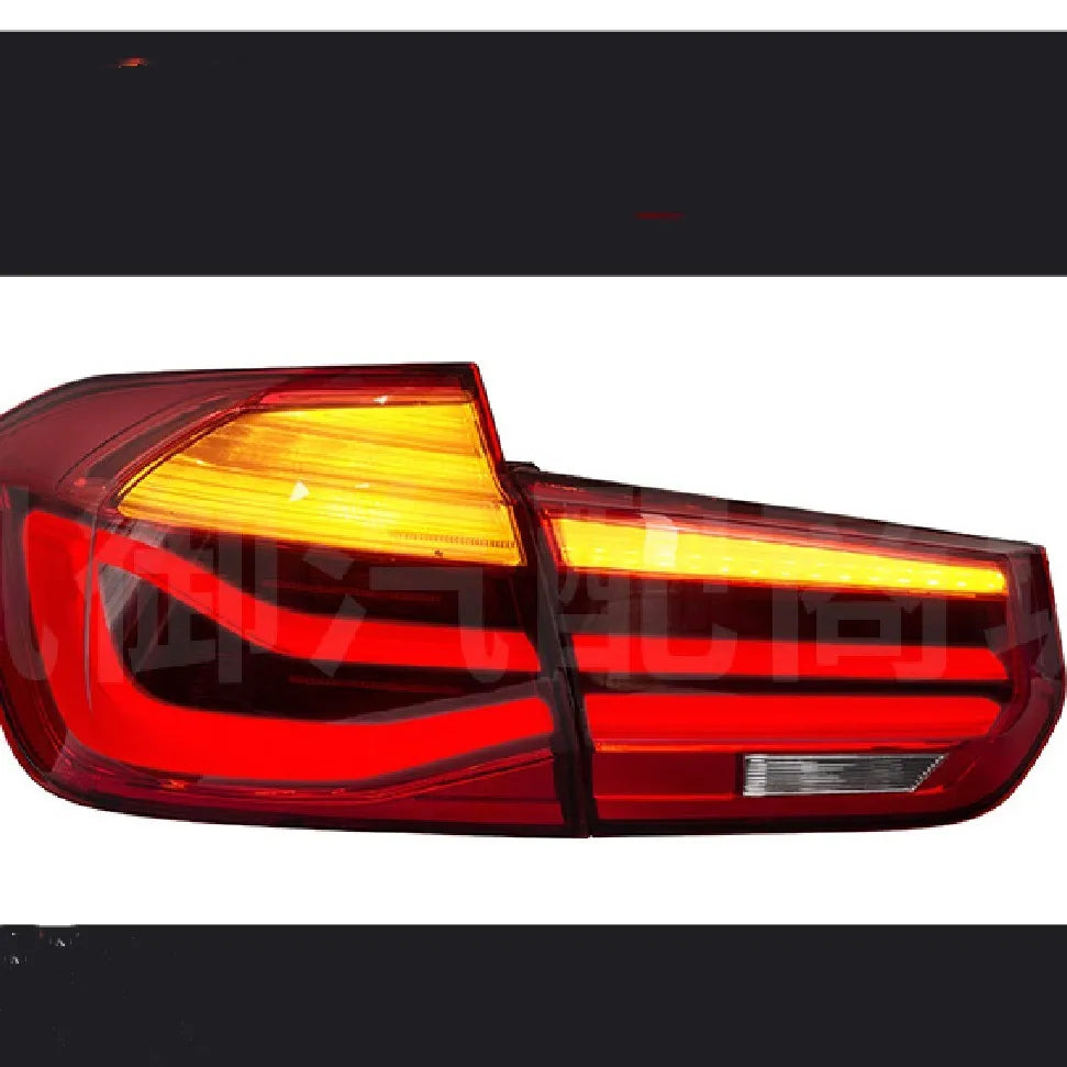 BMW 3 Series aftermarket tail light assembly with red lens and integrated streamer LED running light design.