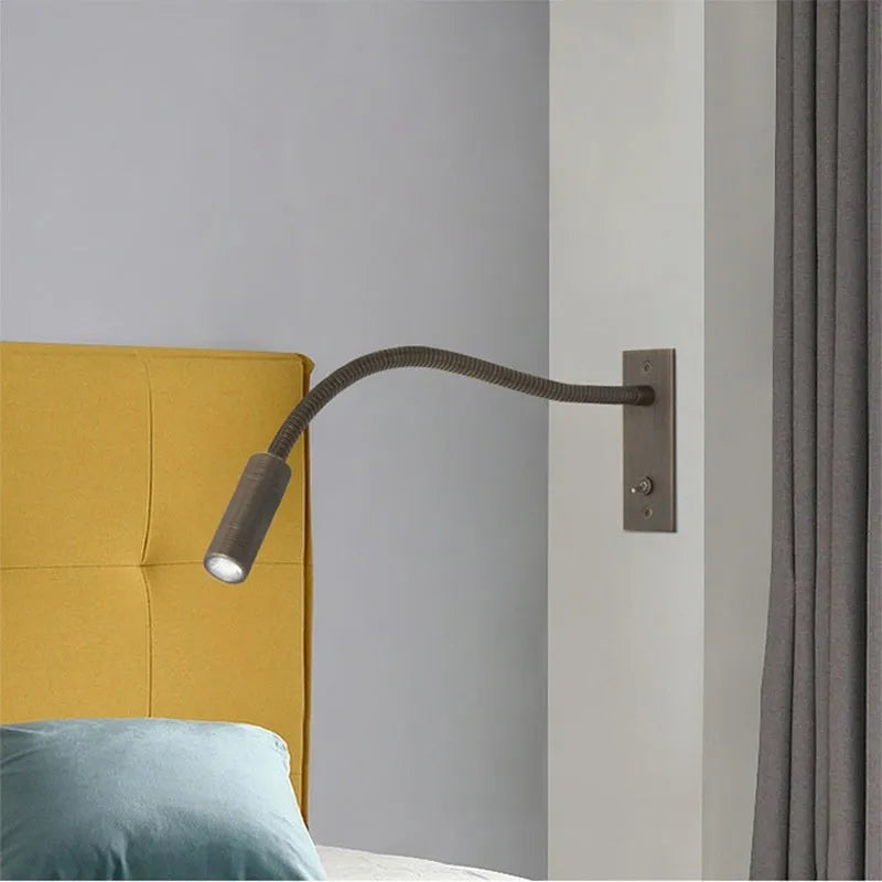 Embedded bedside wall lamp with warm light, aluminium body, sand nickel finish, Nordic style