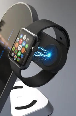 Black multifunctional alarm clock wireless charging station with digital display