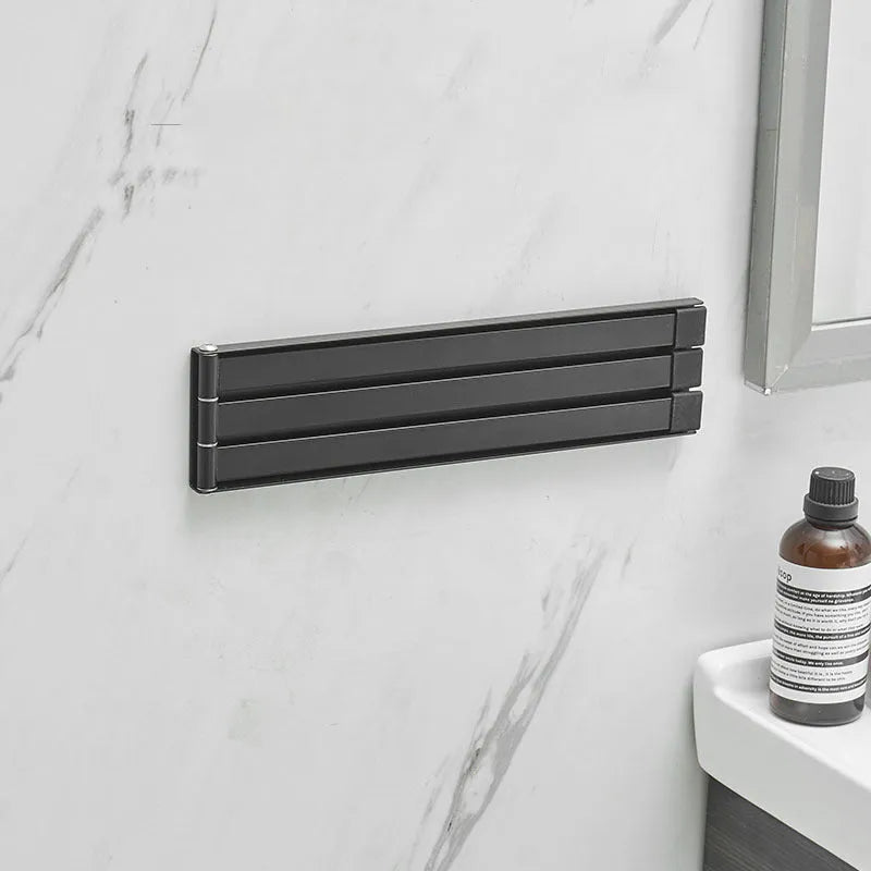 Carbon steel folding towel bar in black or white with no-punch installation for bathroom