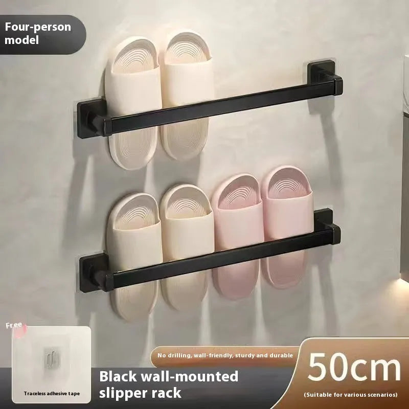 Nordic style wall mounted bathroom slipper rack with seat function in black finish