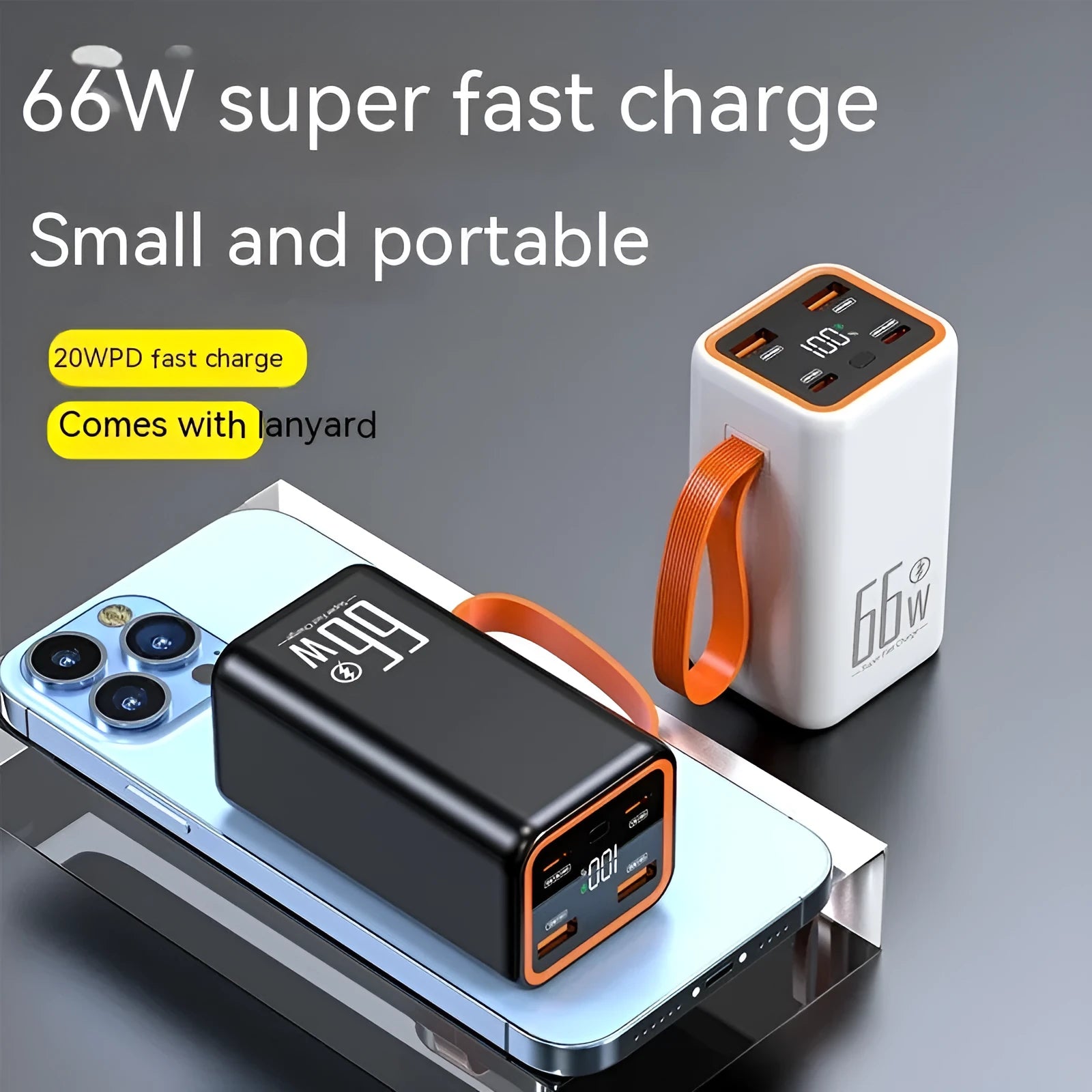 PD66W fast charge 20000mAh power bank in black or white creative design