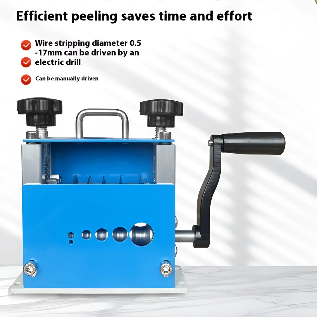 Manual wire stripping machine model SD-017 on a work surface.