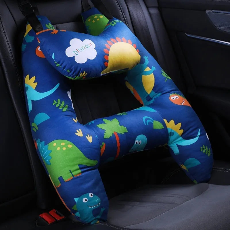 Car sleeping pillow with printed pattern attached to headrest for neck support