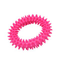 TPR spiky circle ring dog chew toy in various colours showing textured dental cleaning nubs