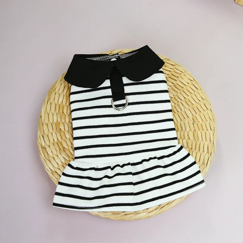 Striped cotton T-shirt and skirt set for dogs in summer casual pet clothing
