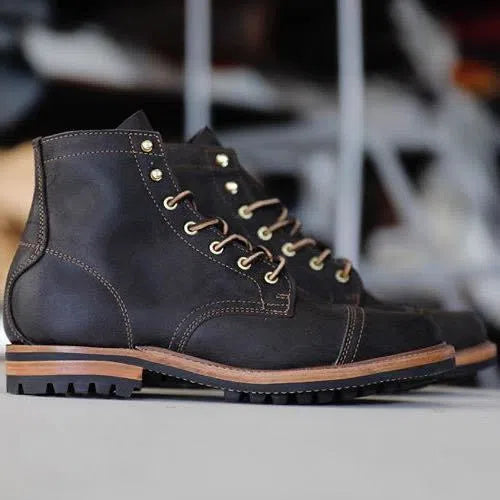 Men's casual ankle boots Martin boots buckle closure square toe artificial leather rubber sole low top solid colour