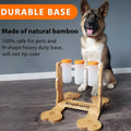Natural wood colour dog puzzle feeder toy measuring 31cm long by 30cm wide by 20cm high