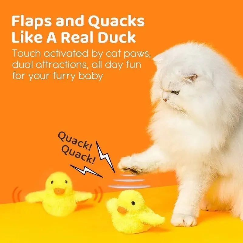 Yellow flapping duck cat plush toy with rechargeable battery and removable washable cover