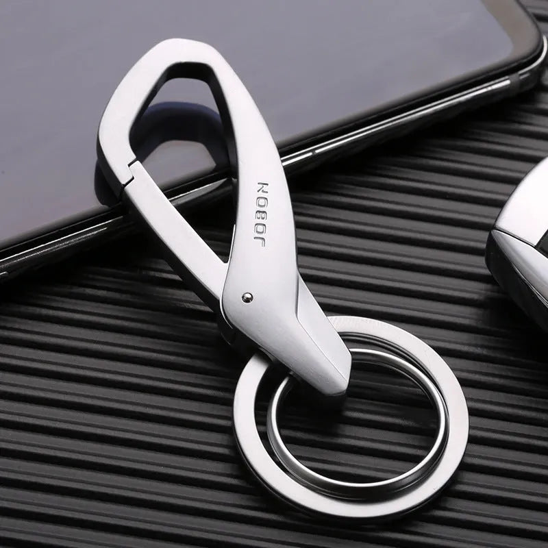 Zinc alloy waist key chain with double rings in black chrome nickel colours