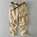 Men's khaki Japanese-style elastic overalls with loose fit and mid waist