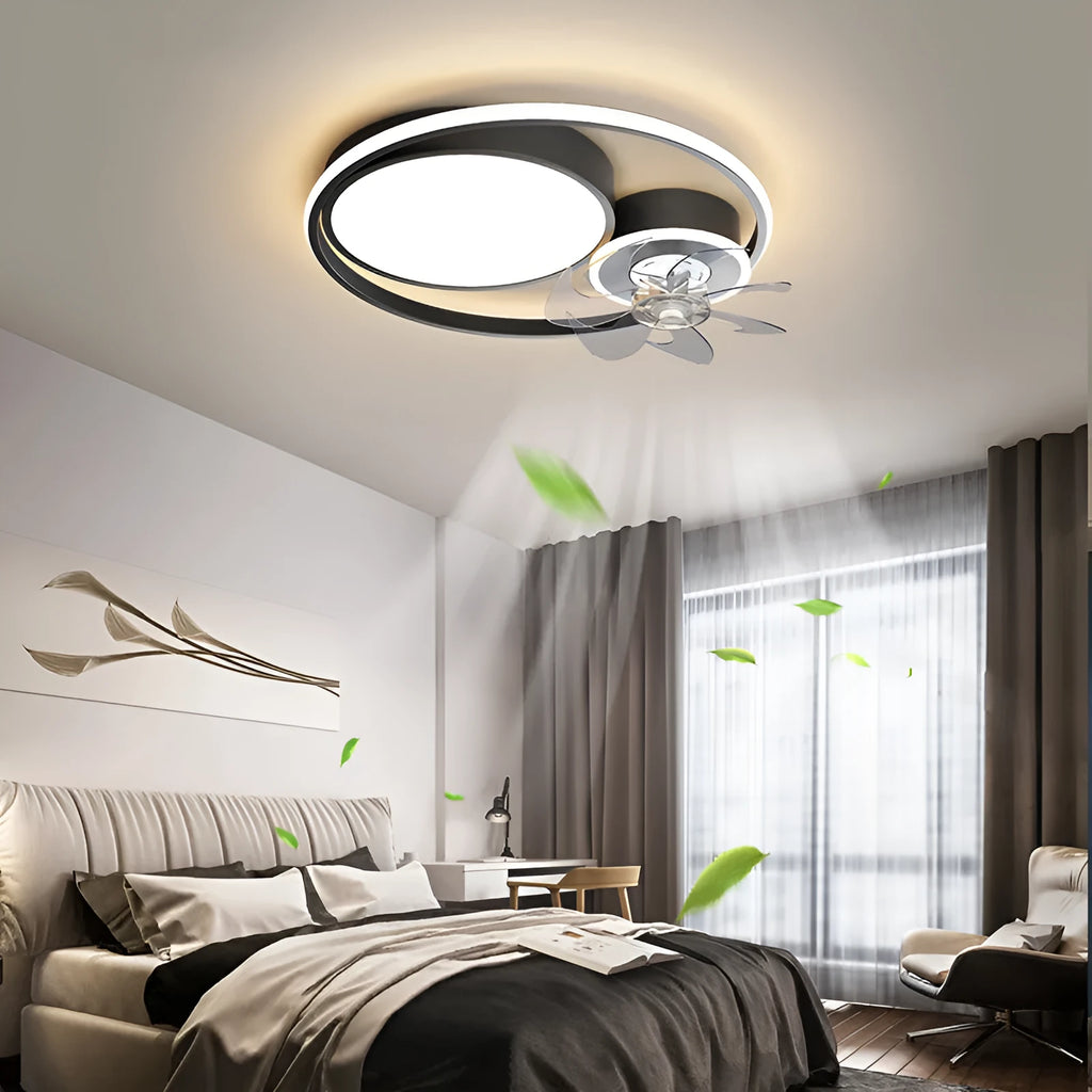 48cm ceiling fan lamp with light fitting showing three metal blades and acrylic lampshade