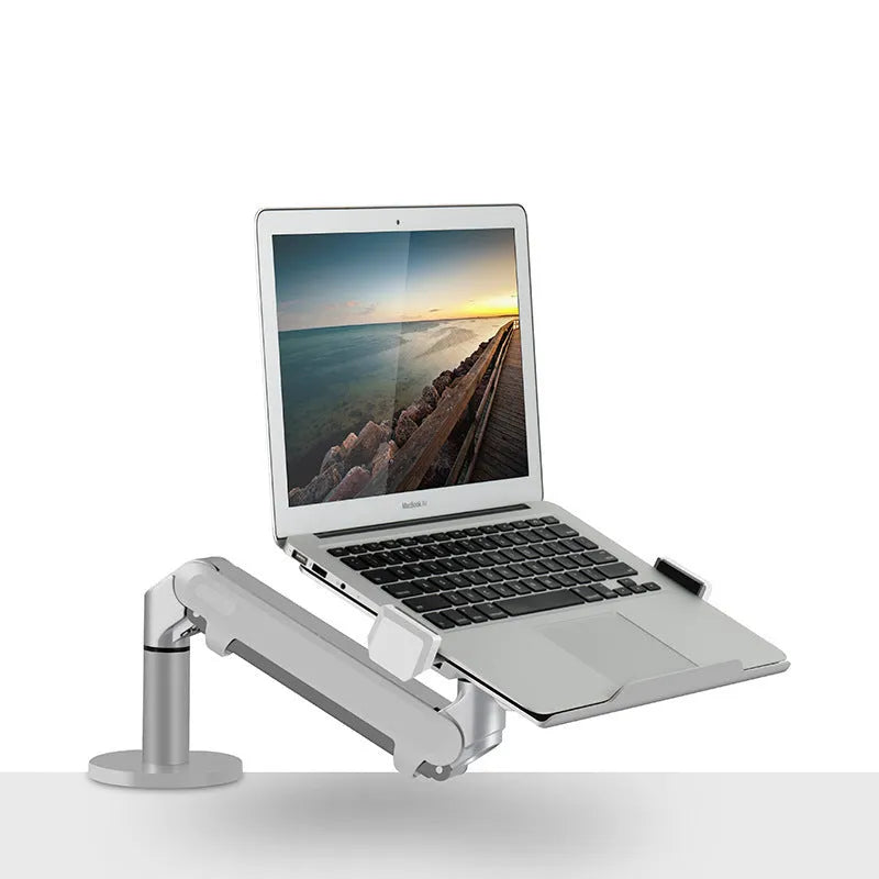Aluminium hover notebook stand with adjustable arm bracket in silver or black colour