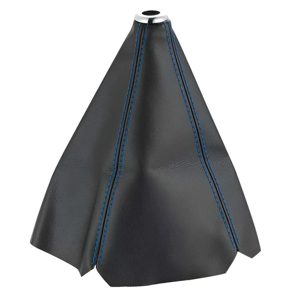 Black PU leather dirt-proof gear lever cover with coloured stitching line options displayed