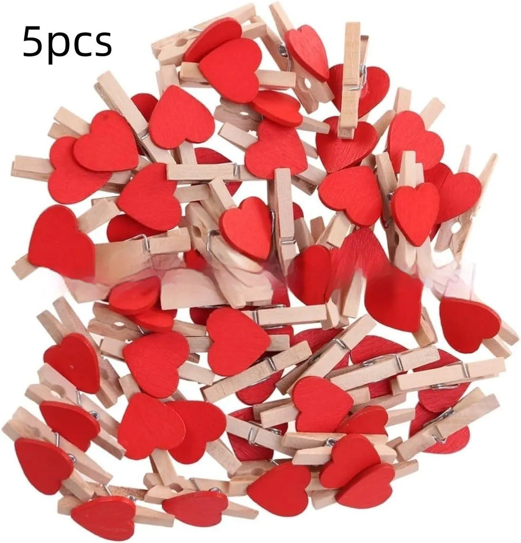 Small solid wood heart-shaped clips in five colours with modern simplicity styling